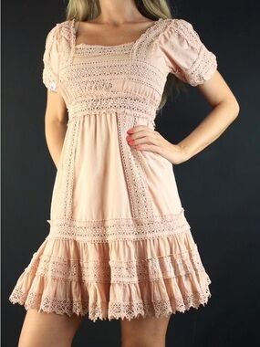 Victoria’s Secret Y2K Babydoll Peasant Dress Crochet Eyelet Cottagecore Prairie